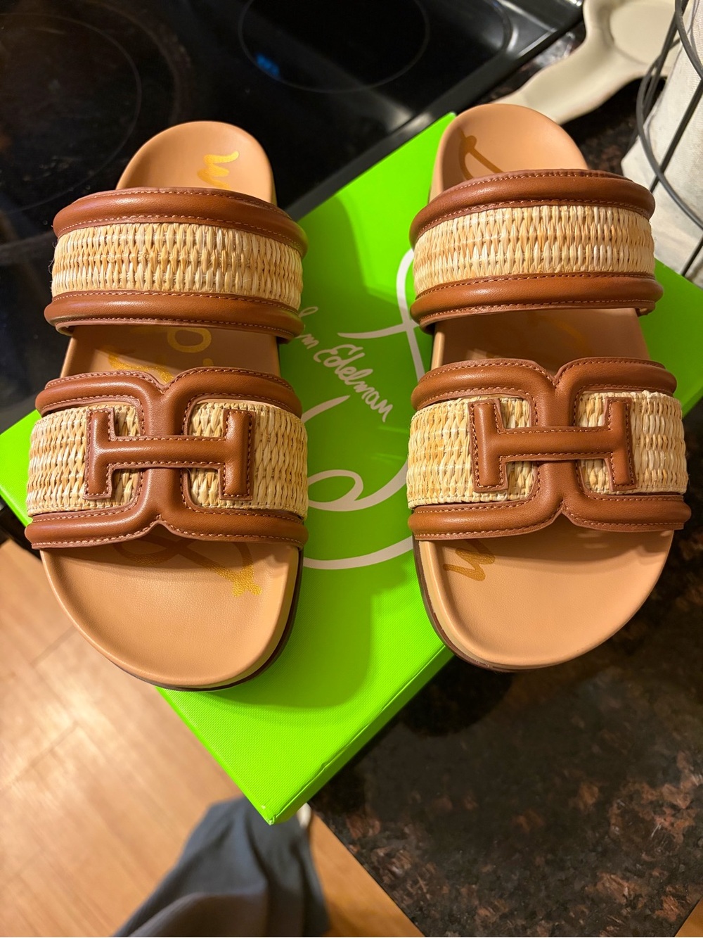 Sam Edelman Natural Woven Slide Sandals - Tan